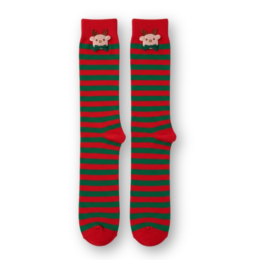 Doll Style Christmas Holiday Design Striped Socks For Women For Parties and Costumes