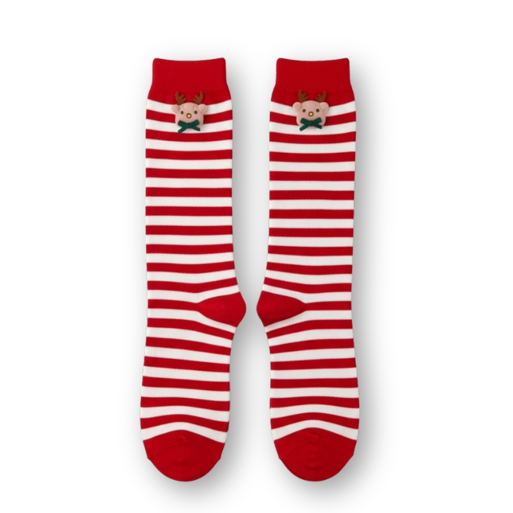 Doll Style Christmas Holiday Design Striped Socks For Women For Parties and Costumes