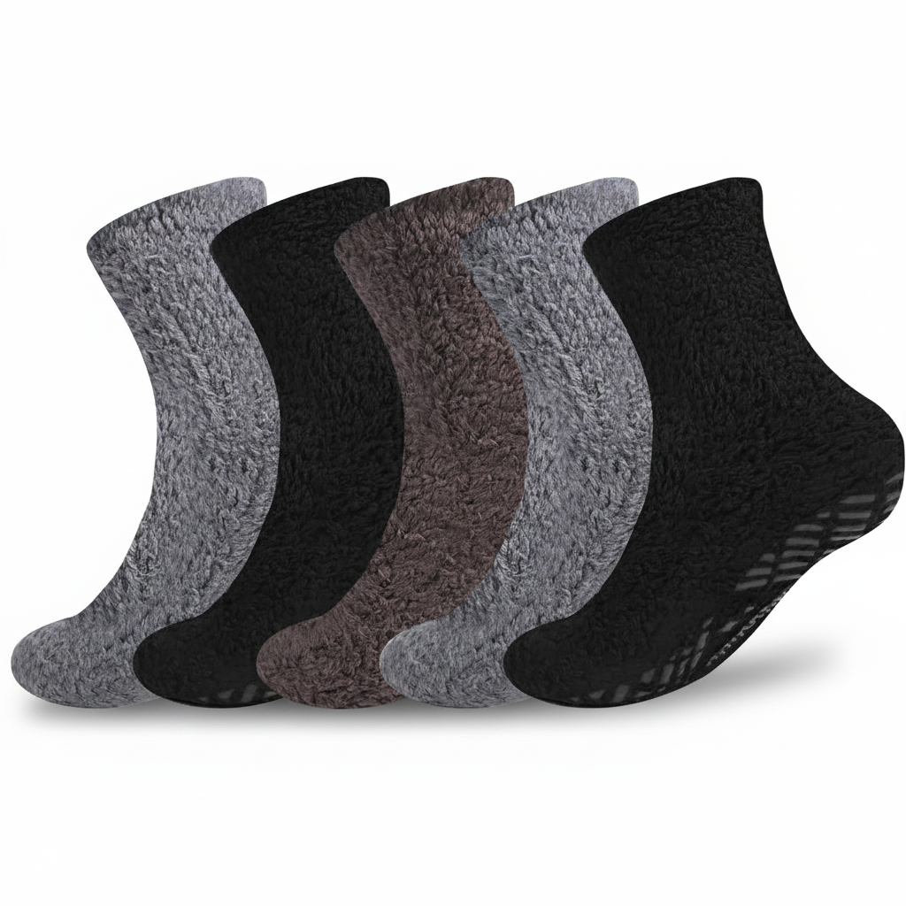 Pairs of 5 Women Fuzzy Grip Socks Non Slip Fluffy Slipper Socks5 Pairs Warm Fluffy Slipper Socks With Grippers For Women - Image 2