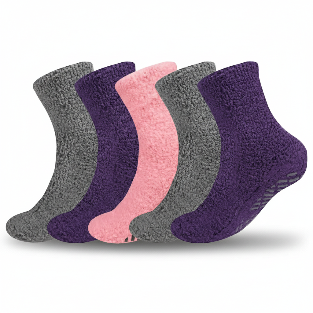 Pairs of 5 Women Fuzzy Grip Socks Non Slip Fluffy Slipper Socks5 Pairs Warm Fluffy Slipper Socks With Grippers For Women - Image 5