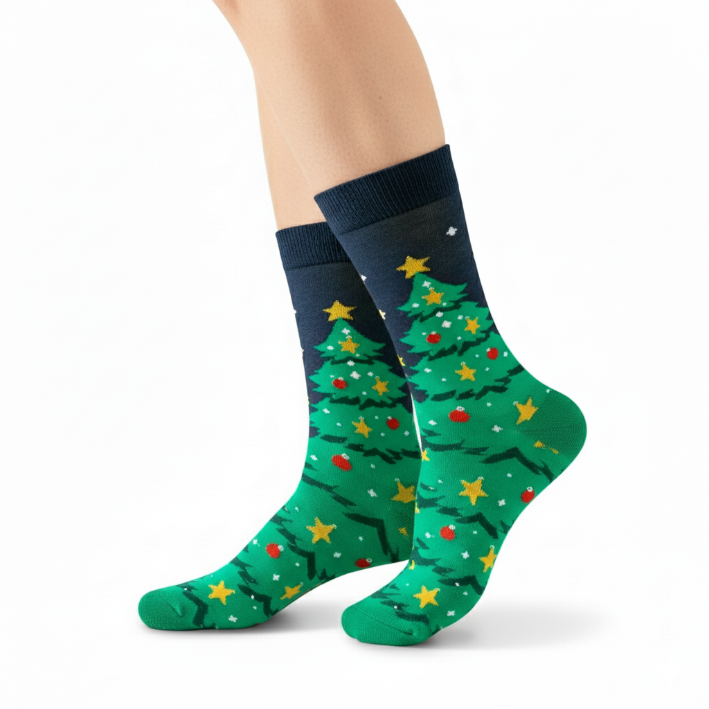 Pine Tree Design Christmas Crew Socks For Men