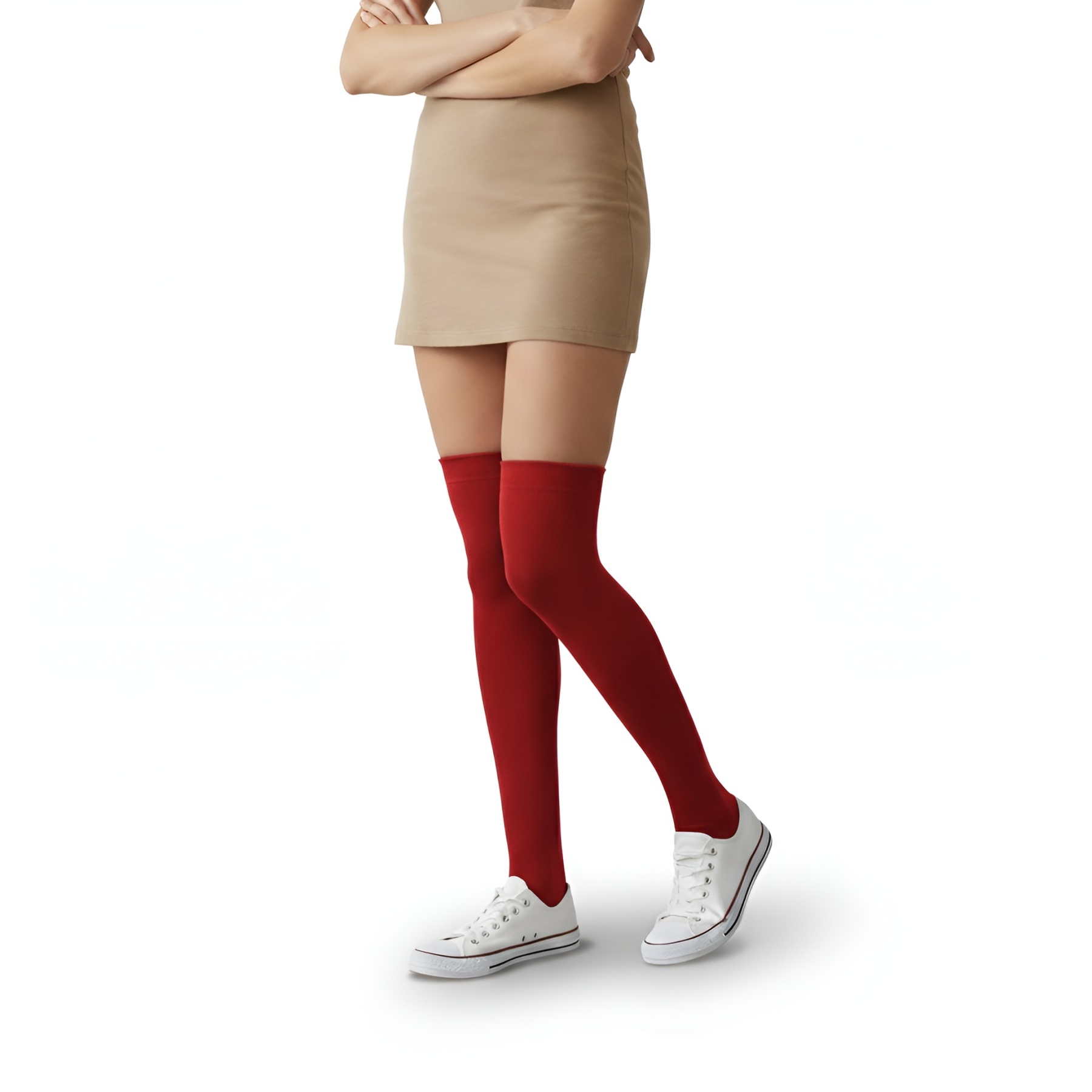 Solid Color Christmas High Socks For Women