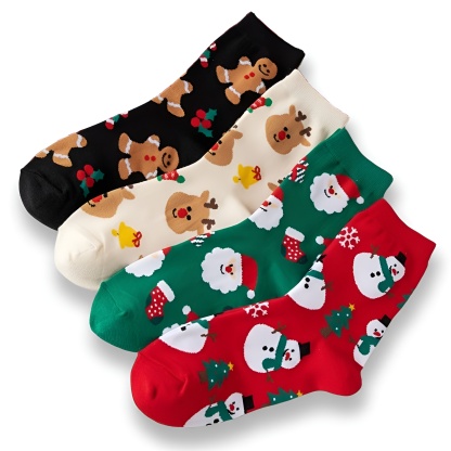 4 Pair OF Cartoon Print Christmas Socks For Women