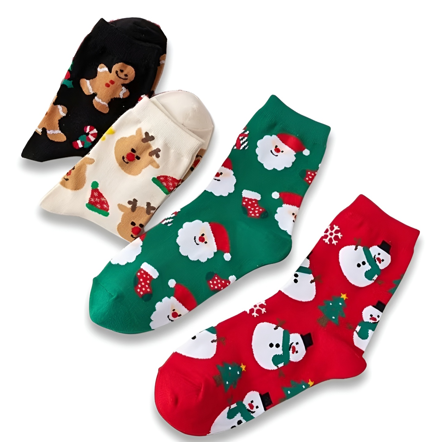 4 Pair OF Cartoon Print Christmas Socks For Women