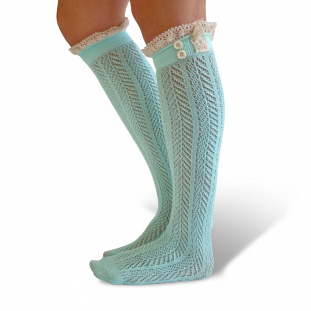Button Boot Socks With Lace Trim Boutique Socks