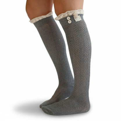 Button Boot Socks With Lace Trim Boutique Socks