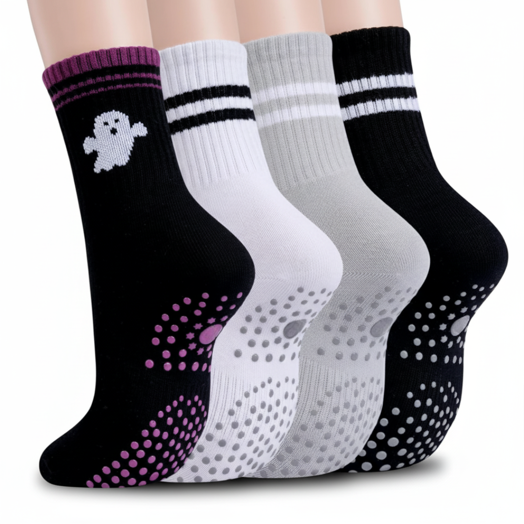 4 Pairs Non Slip Grippers Pilates Socks for Women4 Pairs Non Slip Grippers Pilates Socks For Women - Image 3
