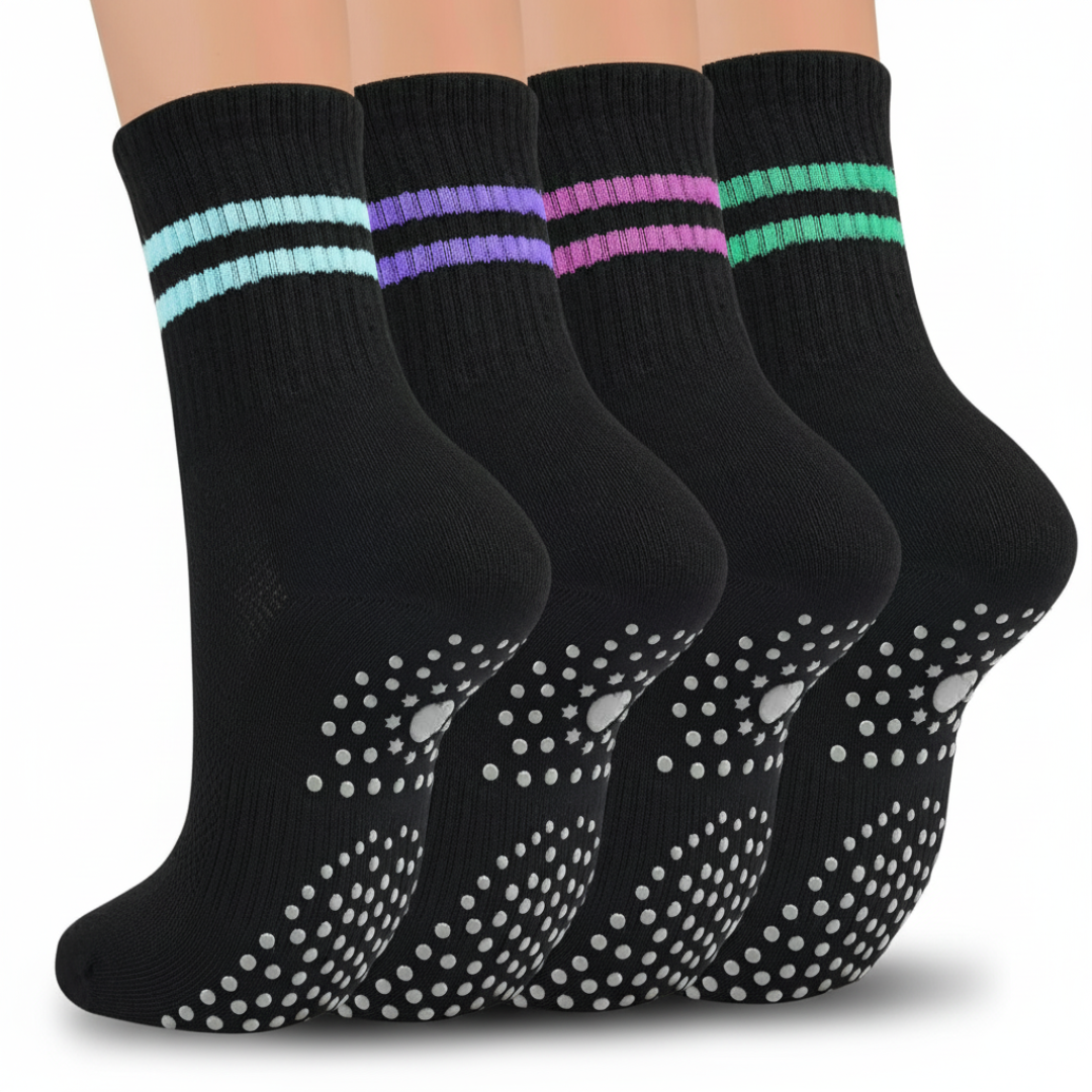 4 Pairs Non Slip Grippers Pilates Socks for Women