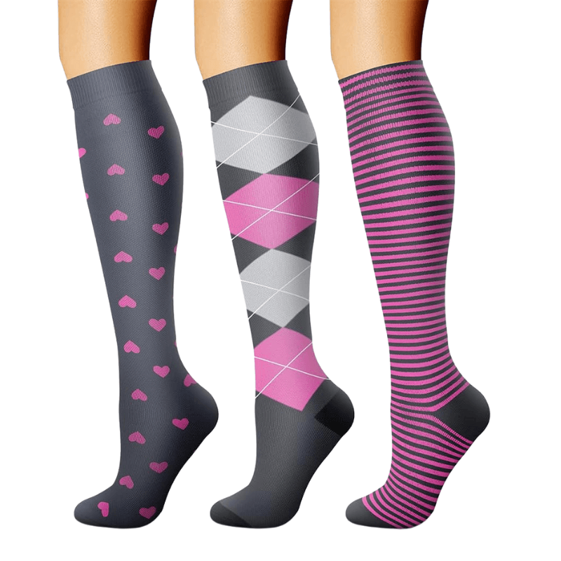 Pack Of 3 Solid Design Athletic High Compression Socks-Plantar Socks