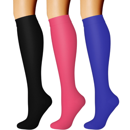Pack Of 3 Solid Design Athletic High Compression Socks-Plantar Socks