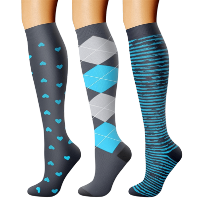 Pack Of 3 Solid Design Athletic High Compression Socks-Plantar Socks