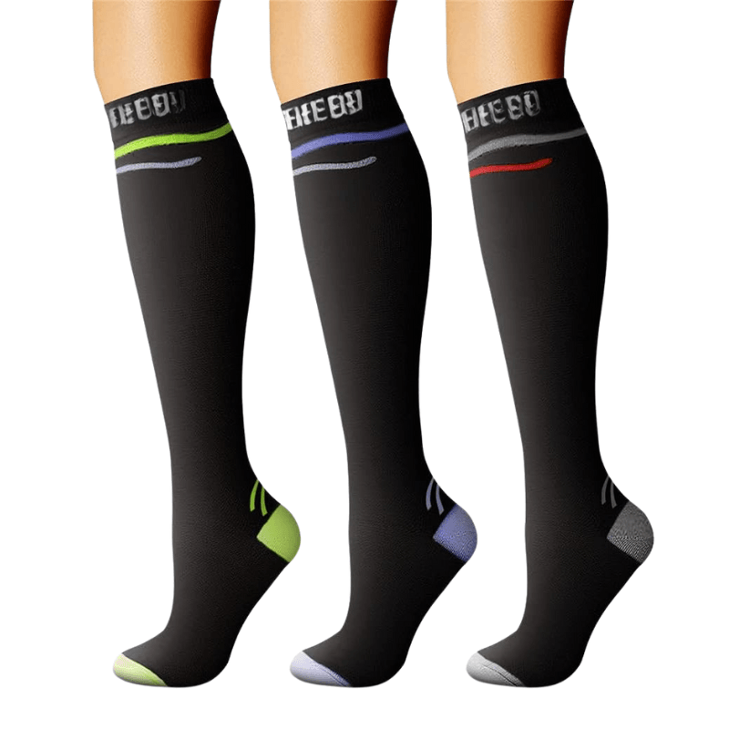 Pack Of 3 Solid Design Athletic High Compression Socks-Plantar Socks