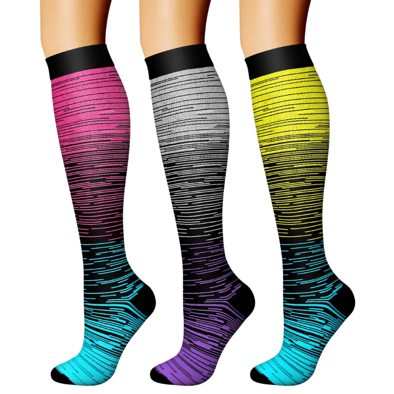 Pack Of 3 Solid Design Athletic High Compression Socks-Plantar Socks