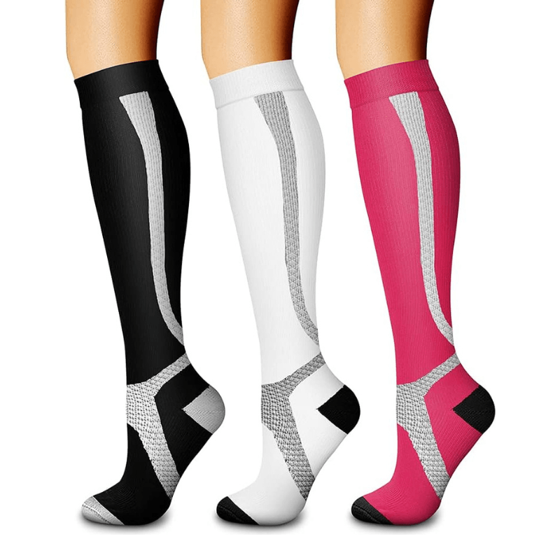 Pack Of 3 Solid Design Athletic High Compression Socks-Plantar Socks