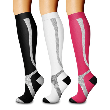 Pack Of 3 Solid Design Athletic High Compression Socks-Plantar Socks