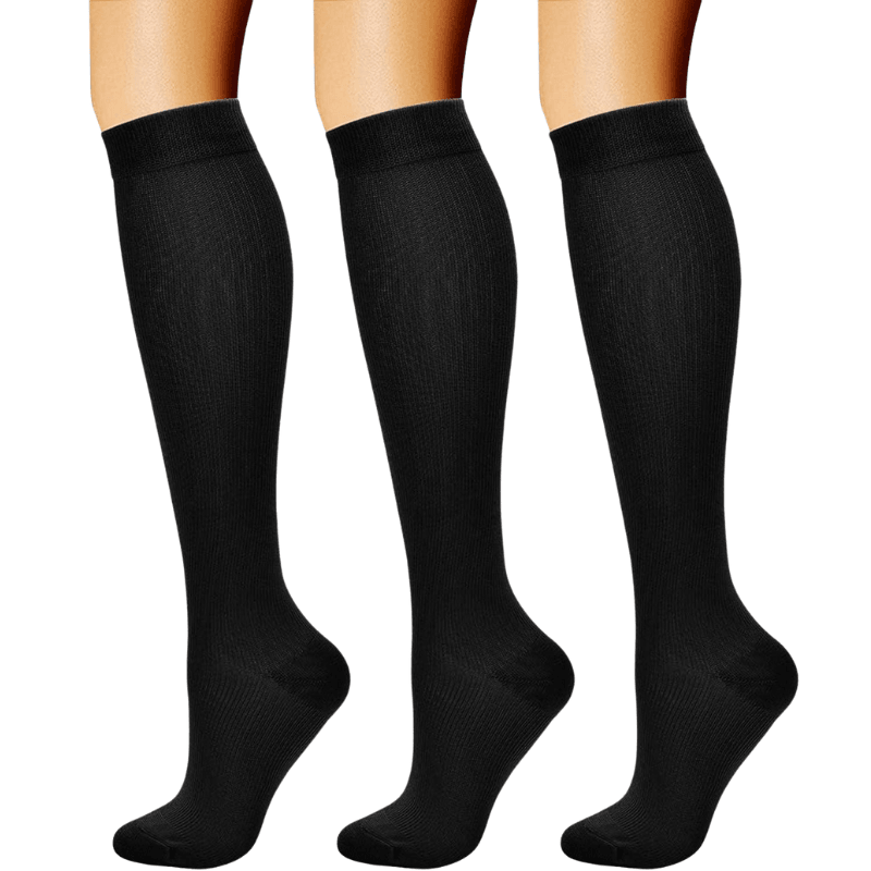 Pack Of 3 Solid Pattern Athletic High Compression Socks-Plantar Socks