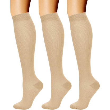 Pack Of 3 Solid Pattern Athletic High Compression Socks-Plantar Socks