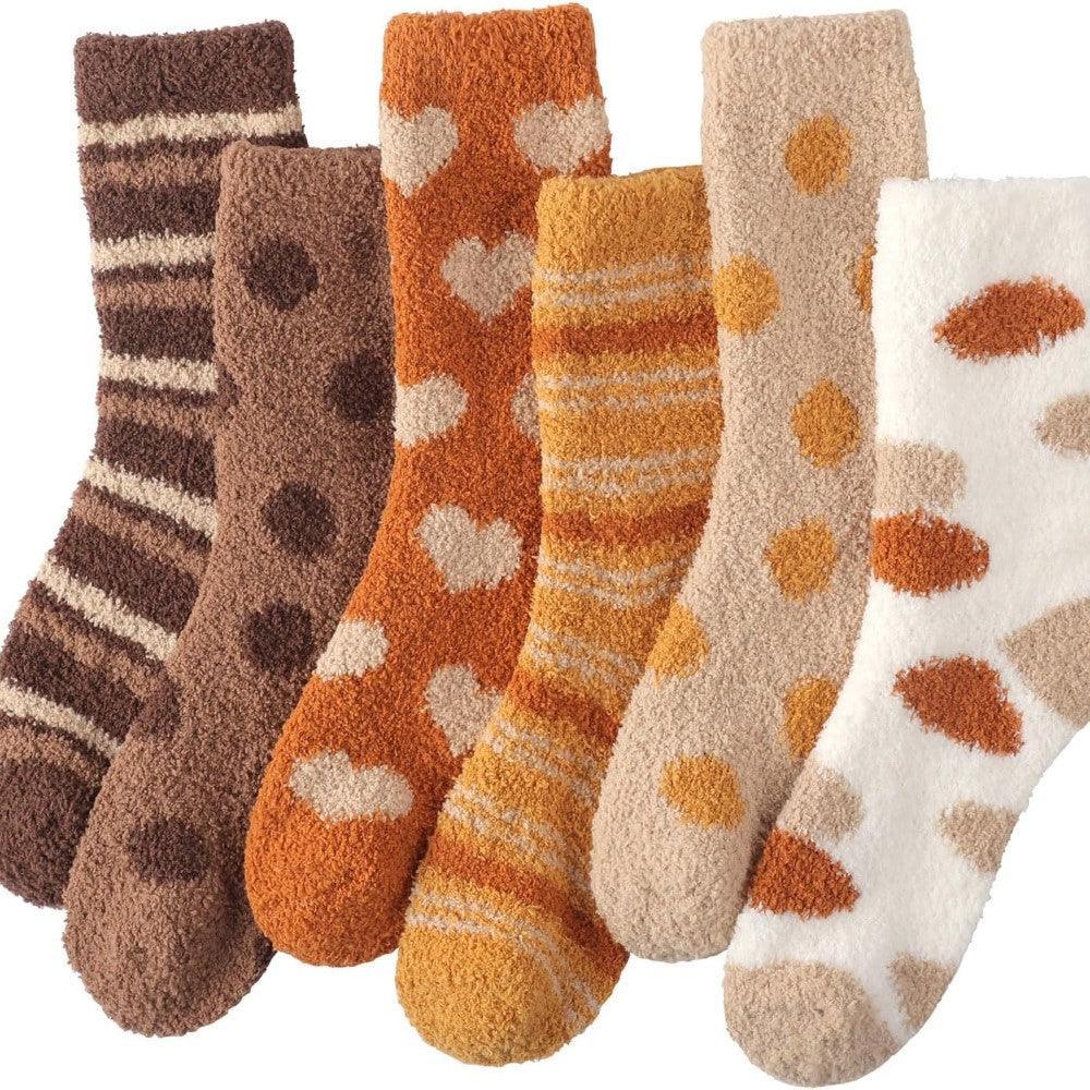 Pack Of 6 Plush Toe Slipper Socks-Plantar Socks
