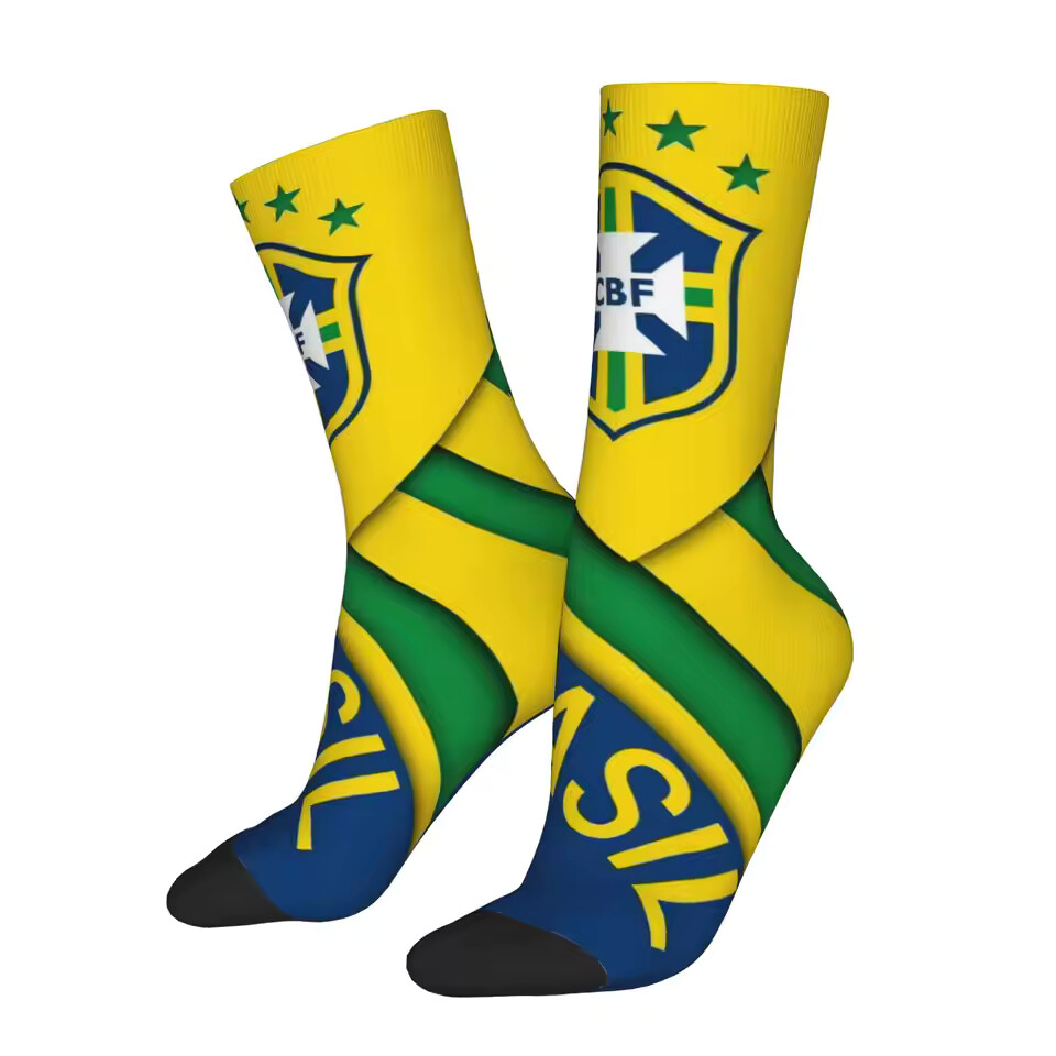 Unisex Brazil Football Fan Seamless Printed Crew Sock