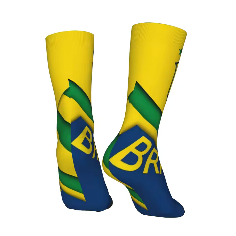 Unisex Brazil Football Fan Seamless Printed Crew Sock