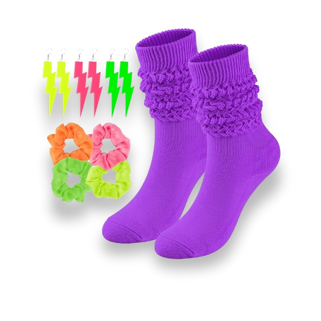 Scrunch High Socks With Neon Earrings and Scrunchies For 80s 90s PartyScrunch High Socks With Neon Earrings and Scrunchies For 80s 90s Party - Image 4