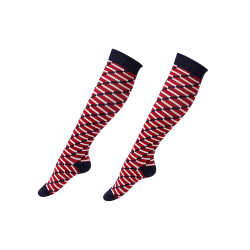 Black & Red Cube Style Compression Socks For Women-Plantar Socks