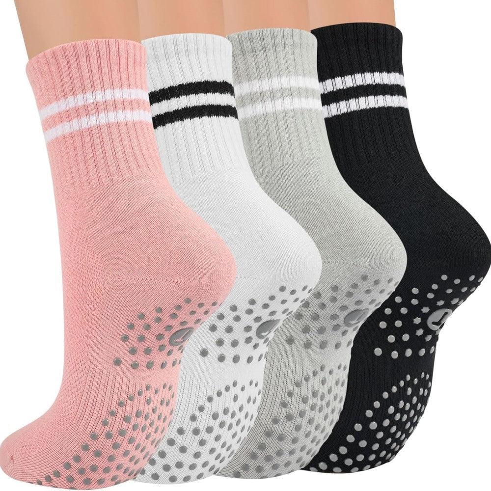 Yoga Crew Toe Socks With Grippers Pack Of 4-Plantar Socks