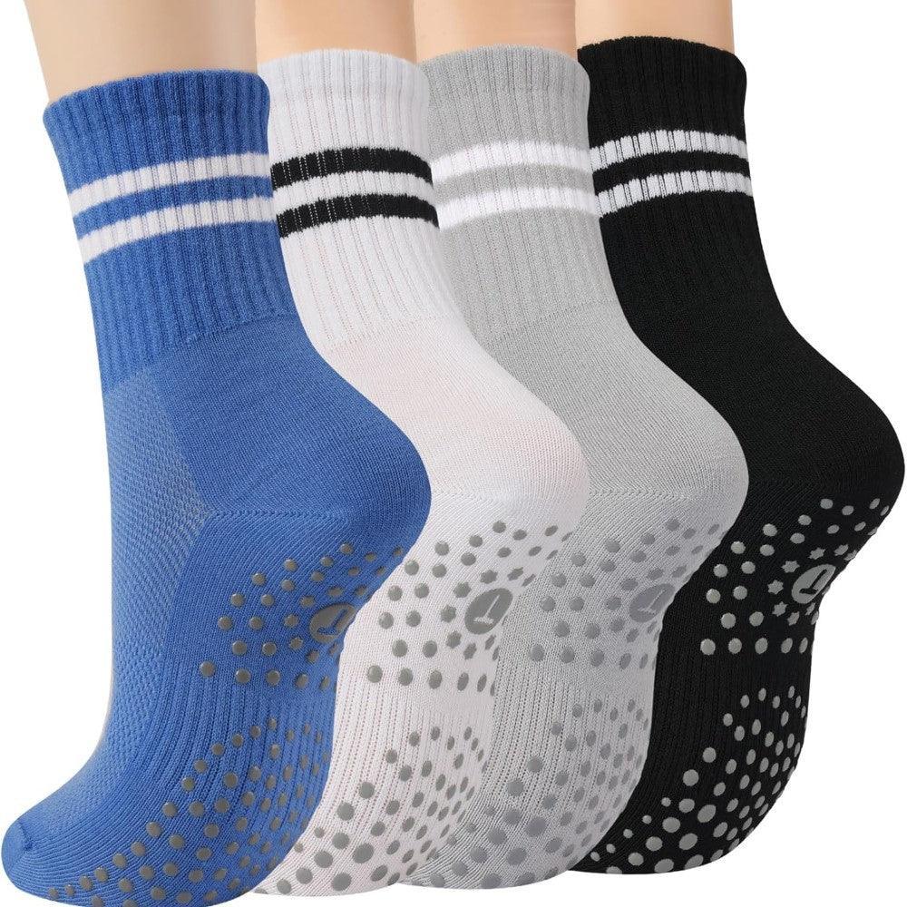 Yoga Crew Toe Socks With Grippers Pack Of 4-Plantar Socks