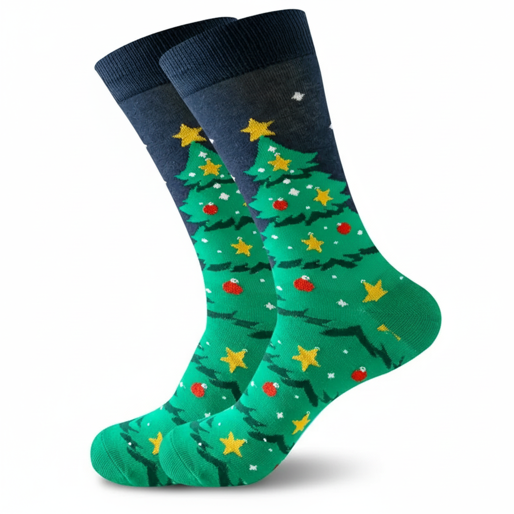 Pine Tree Design Christmas Crew Socks For Men
