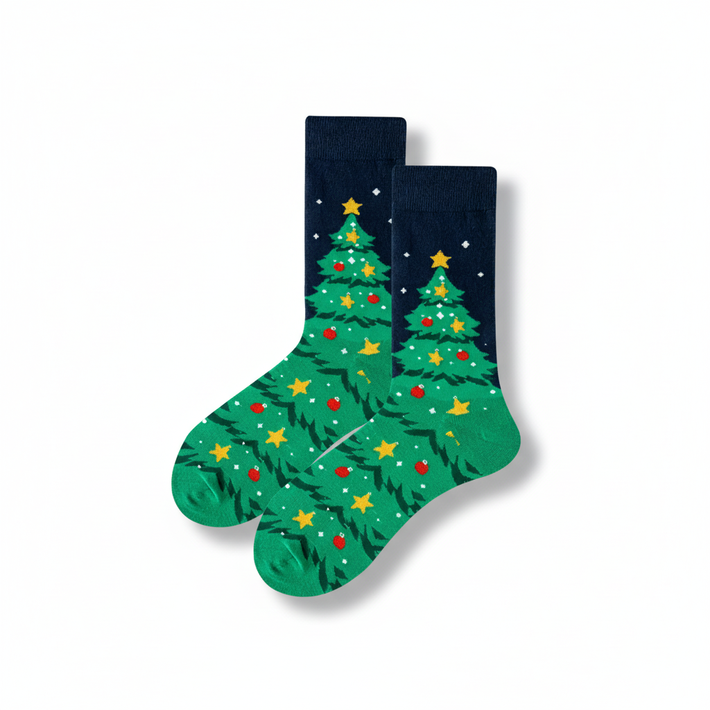 Pine Tree Design Christmas Crew Socks For Men