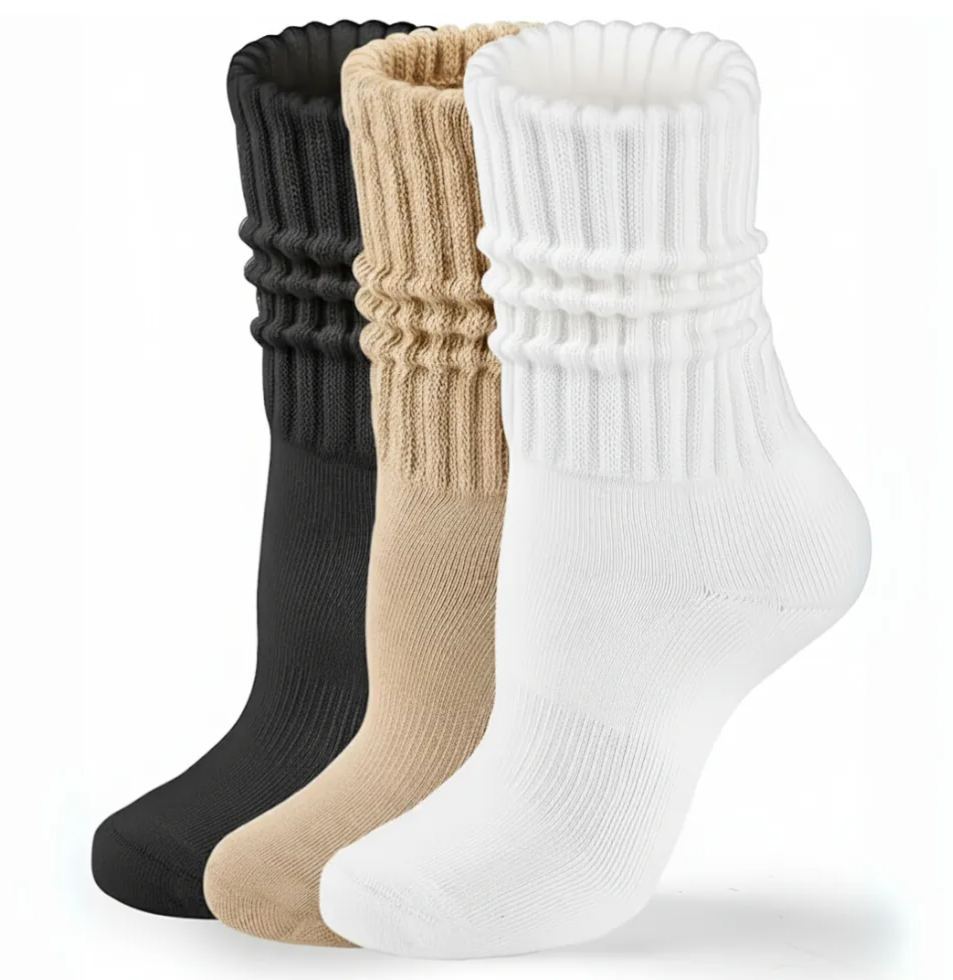 3 Pairs Of Women Slouchy Athletic Crew Socks
