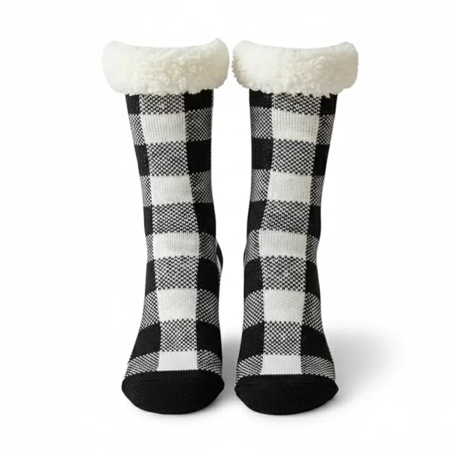 Christmas Socks With Plaid Design And Thick Knit For Men And Women