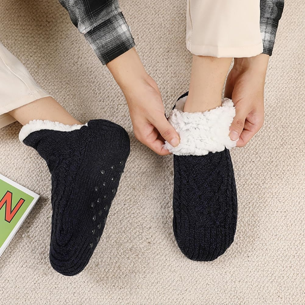 Unisex Thick Fleece Lined Non Slip Fluffy Fuzzy Warm Slipper Socks for Men and Women