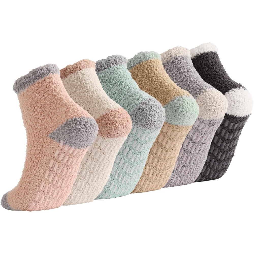 6 Pairs Women Non Slip Grip Slipper Socks
