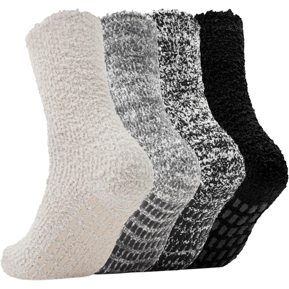 4 Pairs Non Slip Grips Slipper Socks for Women