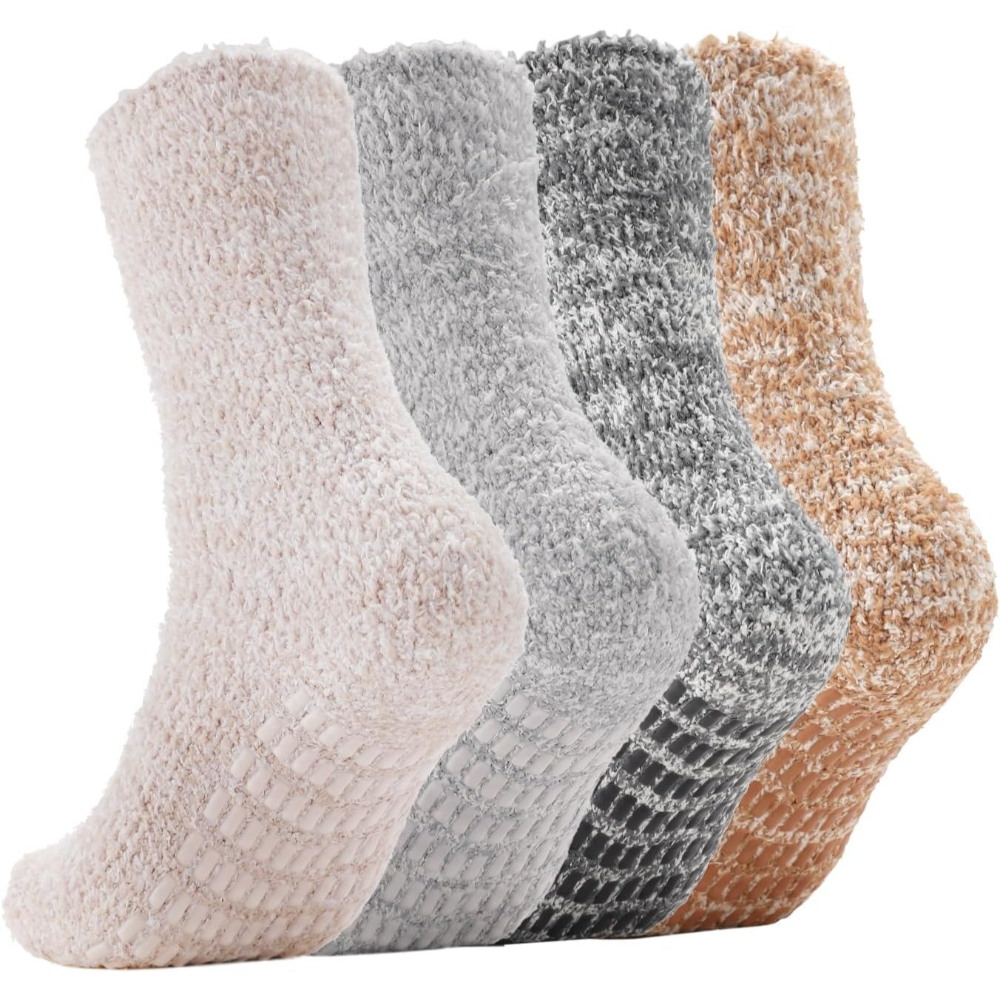 4 Pairs Non Slip Grips Slipper Socks for Women4 Pairs Non Slip Grips Slipper Socks For Women - Image 3