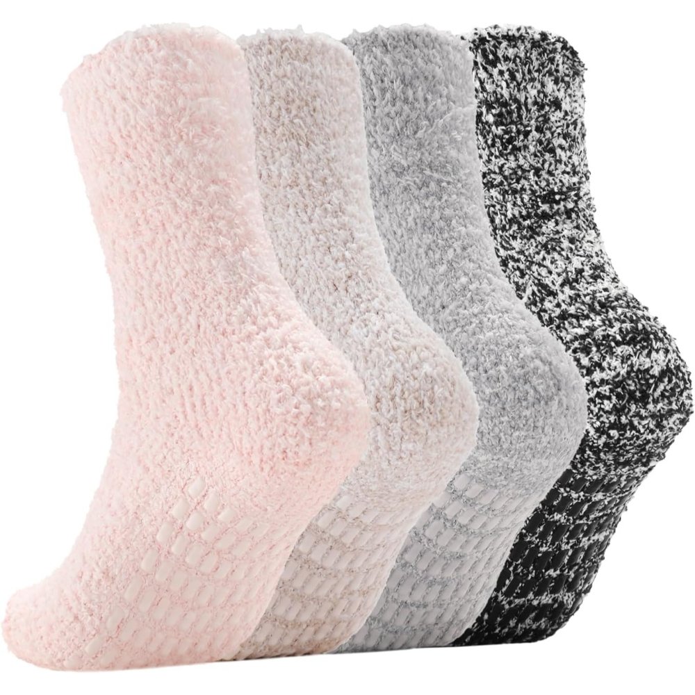 4 Pairs Non Slip Grips Slipper Socks for Women
