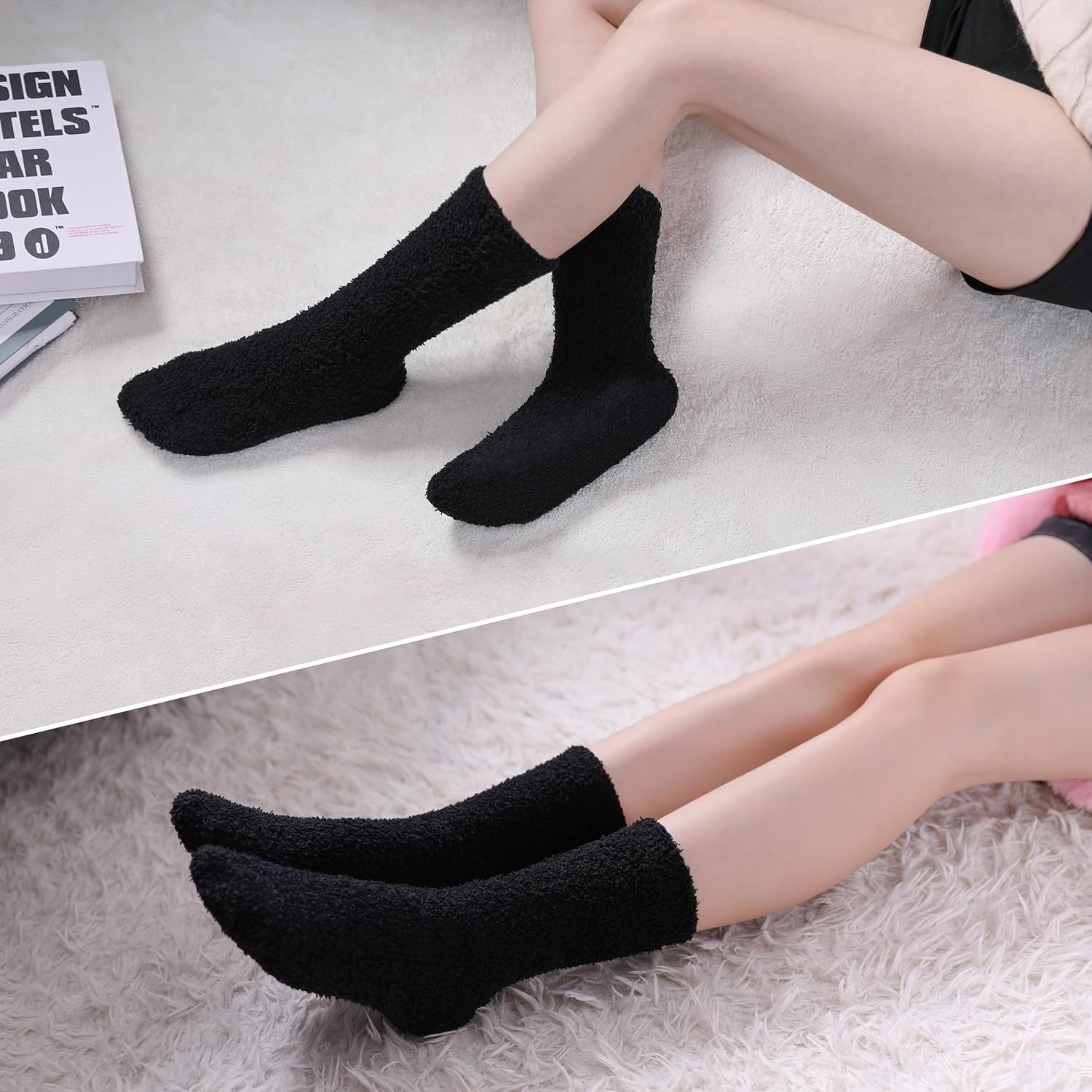 Women Fuzzy Microfiber Cozy Winter Crew Slipper Socks