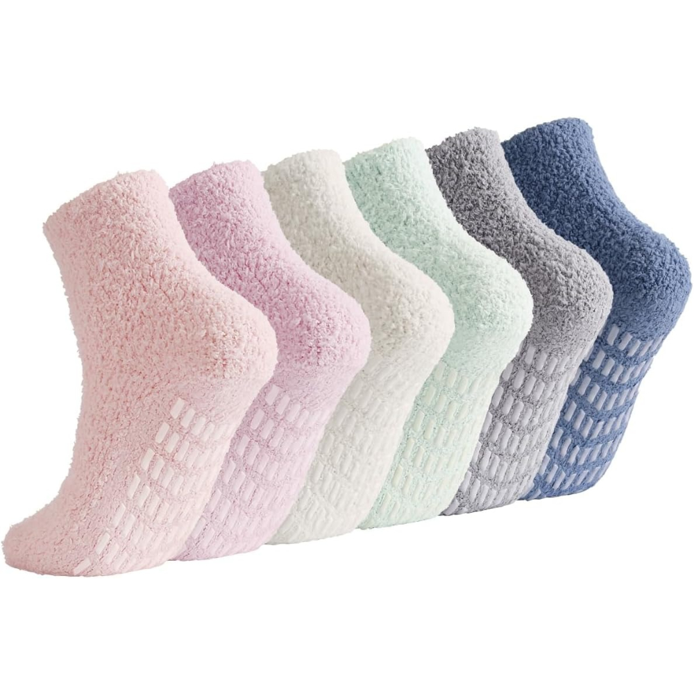 6 Pairs Women Non Slip Grip Slipper Socks