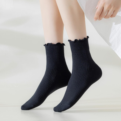 Pack of 6 Women Casual Cute Ankle Breathable Knit Cotton Soft Crew Ruffle Socks