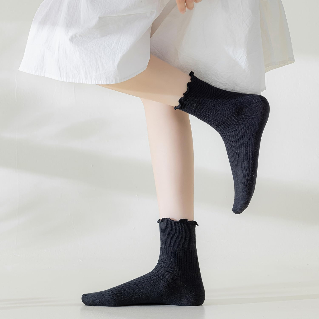 Pack of 6 Women Casual Cute Ankle Breathable Knit Cotton Soft Crew Ruffle SocksPair Of 6 Knit Soft Crew Ruffle Socks For Women - Image 3