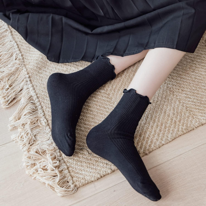 Pack of 6 Women Ruffle Turn Cuff Casual Cool Knit Cotton Lettuce Ankle Crew Socks
