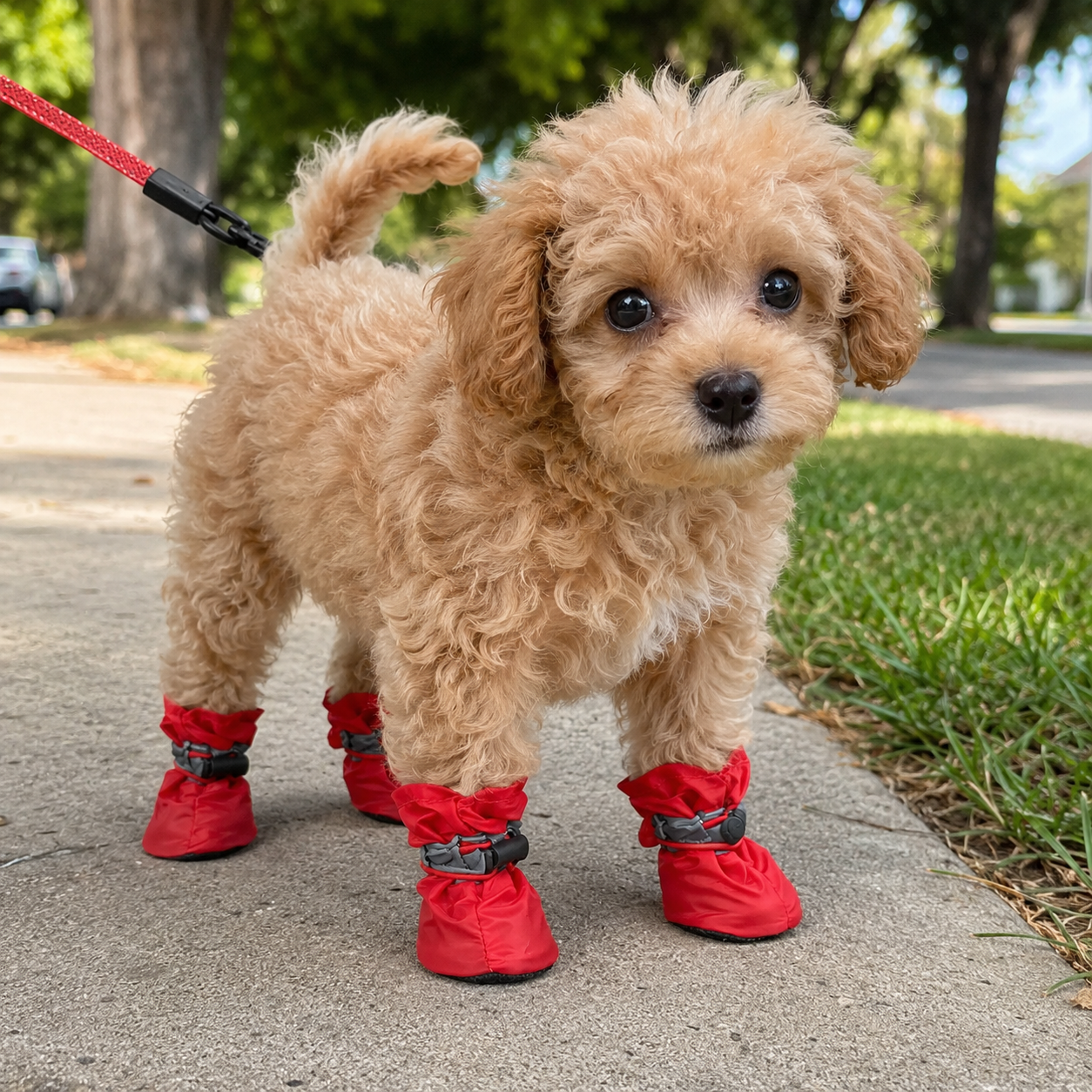 Pair Of 4 Adjustable Straps Soft Sole Outdoor Shoes Covers For Dogs