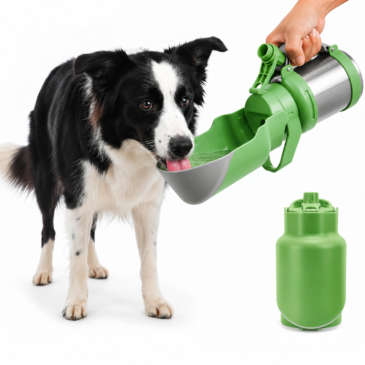 Portable Double Wall Stainless Steel Built In Flip Bowl For Pets