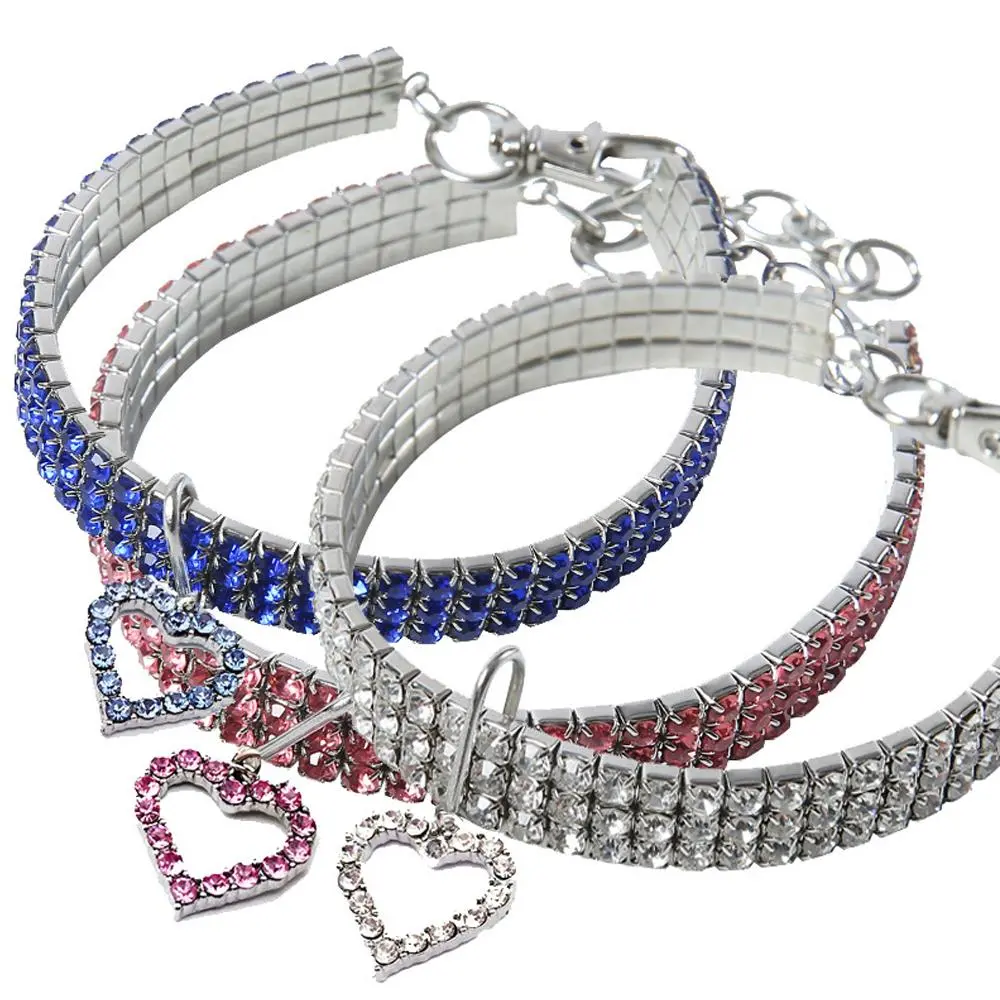 Adjustable Rhinestone Decor Collar With Pendant For Pets