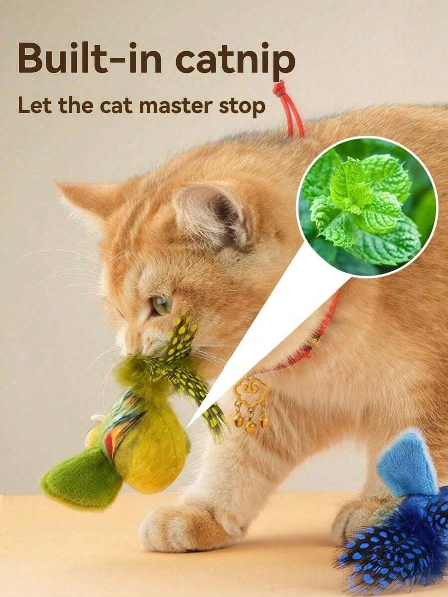 1 PC/2pcs/3pcs Cat Toy - Realistic Chirping Small Bird, Self-Entertained To Relieve Boredom,Interactive Cat Toys Hanging Squeaky Simulation Bird Plush Cats Pets Teasing Toys With Artificial Feathers Kitten Chirping Bird Toy,There Is A Discrepancy Between The Color And Length Of The Feathers, - Multicolor - View 3