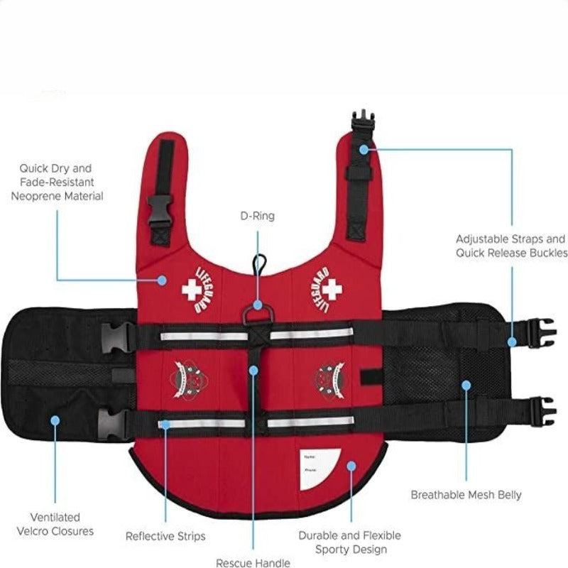 Dog Life Jacket, Neoprene Dog Life Vest For Swimming And Boating - Red-Paw Print Pad