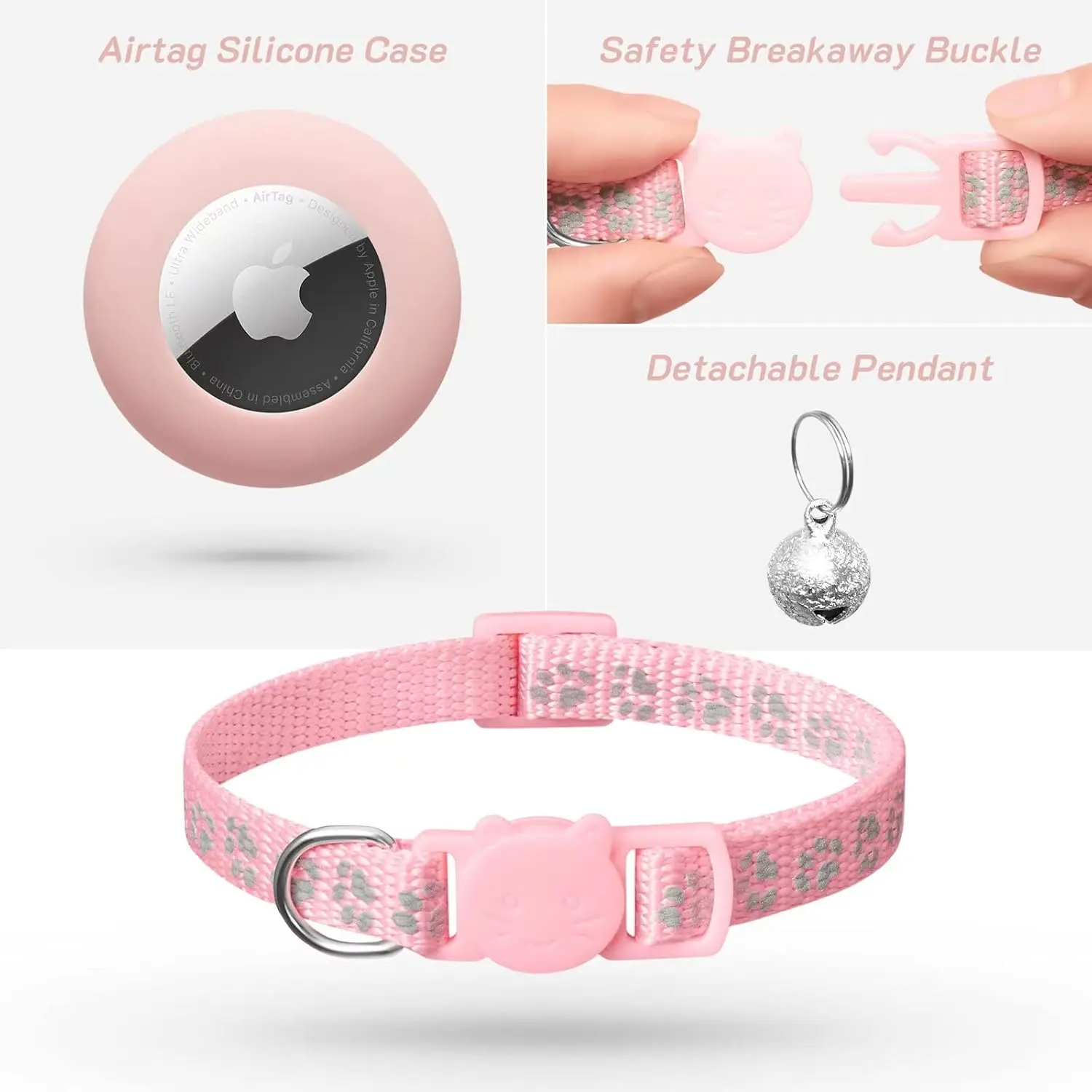 2 Pack Airtag Cat Collar Breakaway with Bell,Reflective Kitten Collar with Cat Collar Holder,Adjustable 7-12In,Safety Buckle for Girl Boy Cats,Pet Supplies,Accessories,Gifts,Reflective Collars