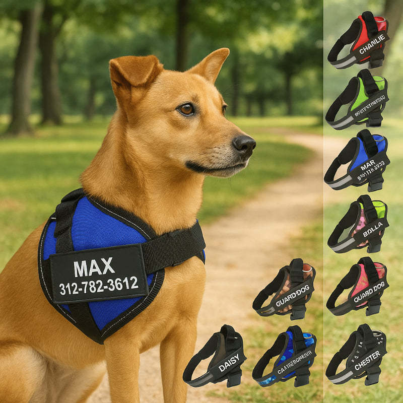 Custom No Pull Dog Harness with Personalized Name Patch-Paw Print Pad