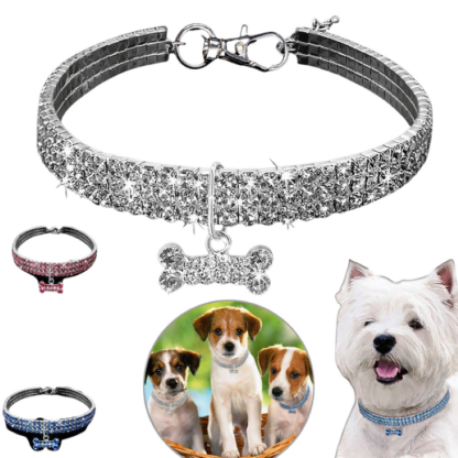 Sparkling Rhinestone Dog Collar-Paw Print Pad